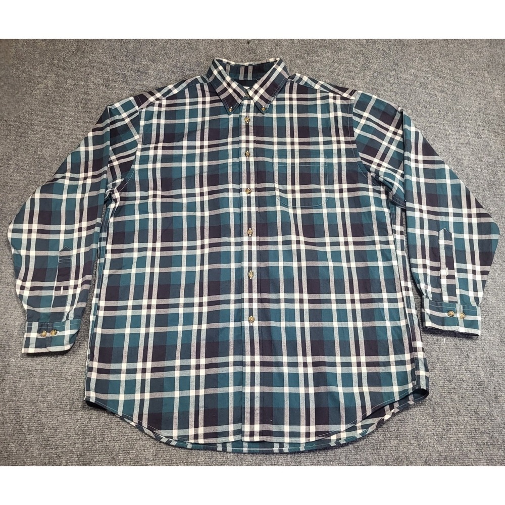 Brooks Brothers Madison Fit Button-Down Green/Blue Plaid Sport Shirt Sz Large